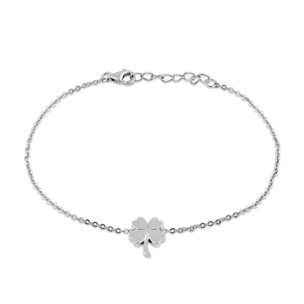 Solid Sterling Silver Four-Leaf Clover Casual Adjustable Bracelet New